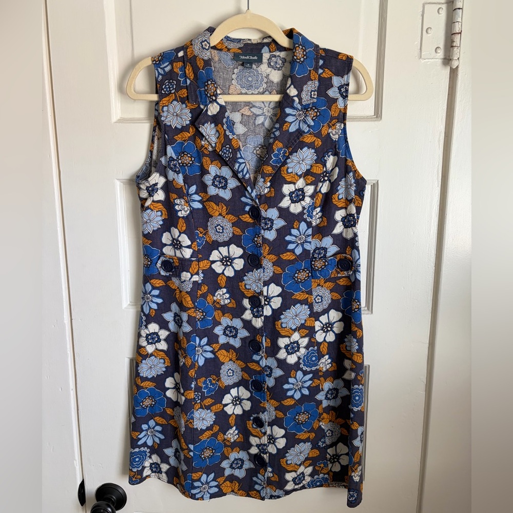 Modcloth Floral Button-Up Midi Dress - Blue and Orange